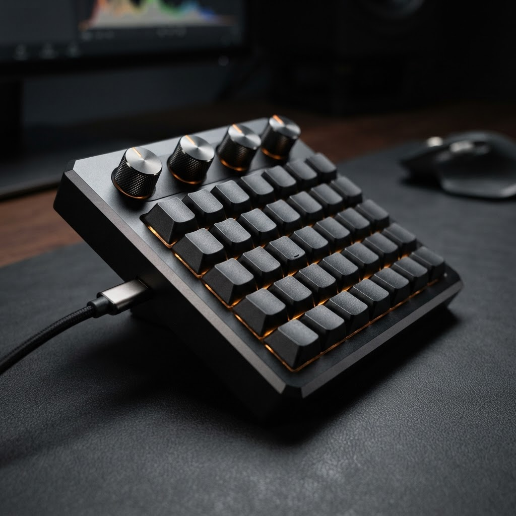 Indictron MK-01 video editing console with rotary encoder knobs